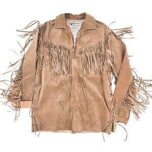 Women’s Leather Fringe Western Jacket Large Tan Continental Leather Fashions